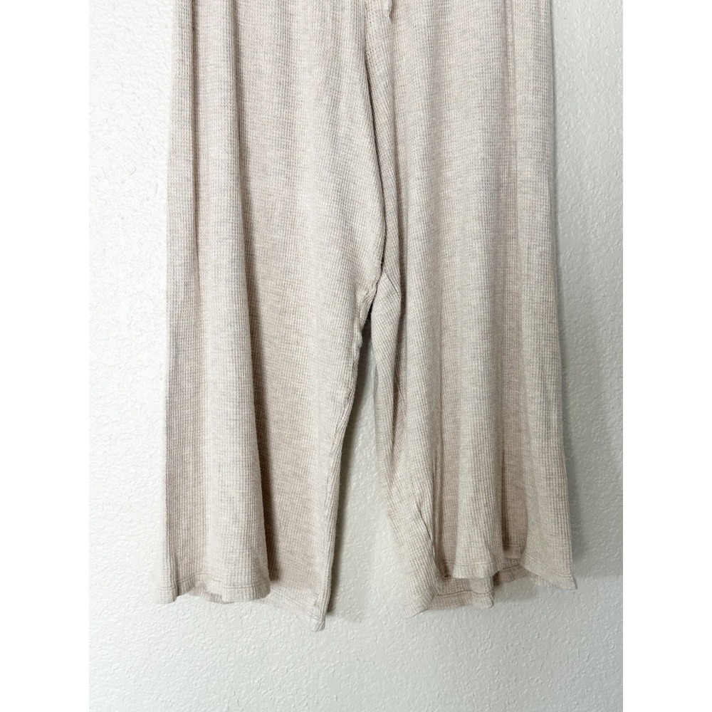 Leset Waffle Knit Lounge Set Oatmeal Beige Long Sleeve Top Wide Leg Pants Small - Picture 9 of 16